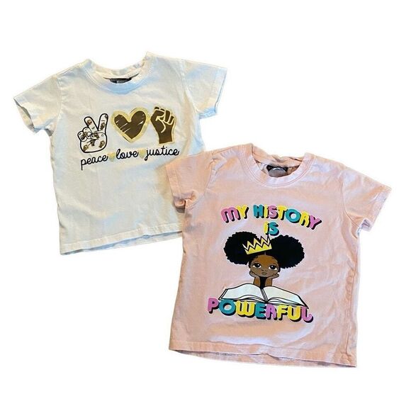 Popular Sports T-Shirt Set of 2 Black History Peace Love Justice Size 3 T 4 T - Picture 1 of 10